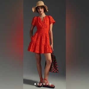 ANTHROPOLOGIE The Somerset Mini Eyelet Orange Dress size S NWOT $160